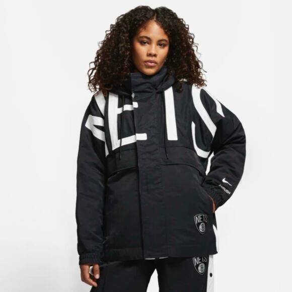 Nike x Ambush NBA Collection Nets Jacket Brooklyn Hooded Women’s L Black/White - Picture 2 of 12